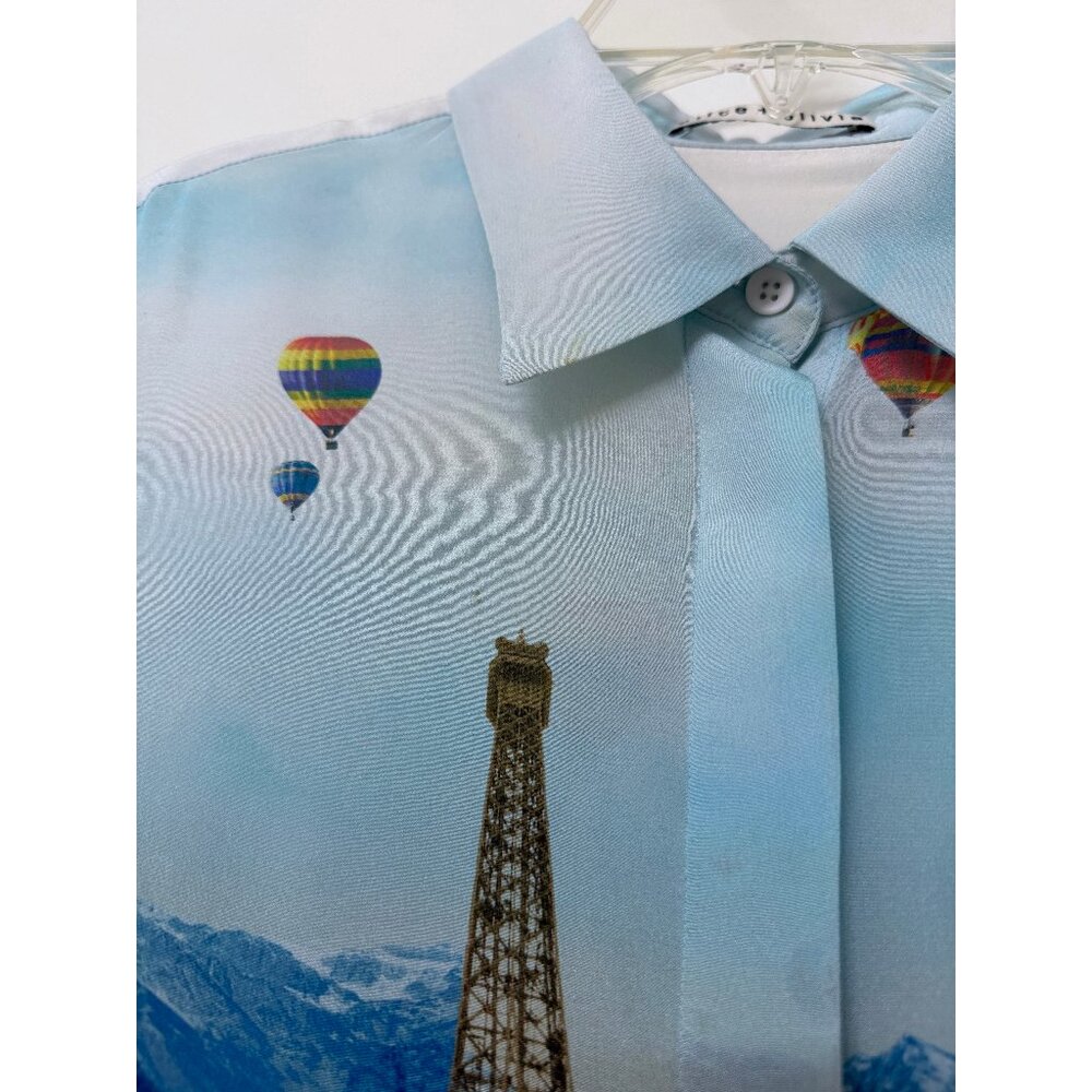 Alice + Olivia Willa Eiffel Tower Emily in Paris Shirt Blouse Silk Floral XS - Picture 7 of 16
